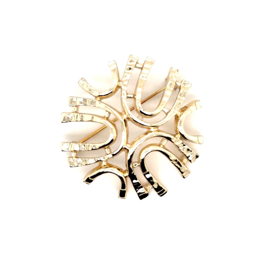Sarah Coventry Vintage Gold Tone Modernist Arched Sunburst Brooch Pin